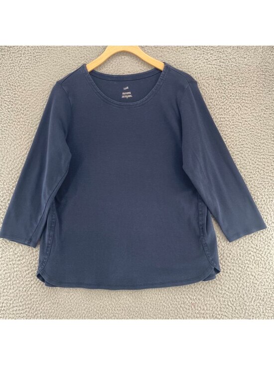 J. Jill Tops - J Jill Top Womens Medium Navy Pima Cotton 3/4 Sleeve Scoop Neck Tee Stretch Knit